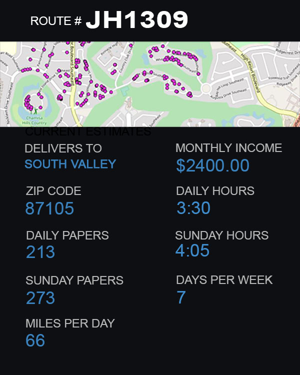 South Valley Albuquerque Journal Carrier Route Newspaper Delivery Job