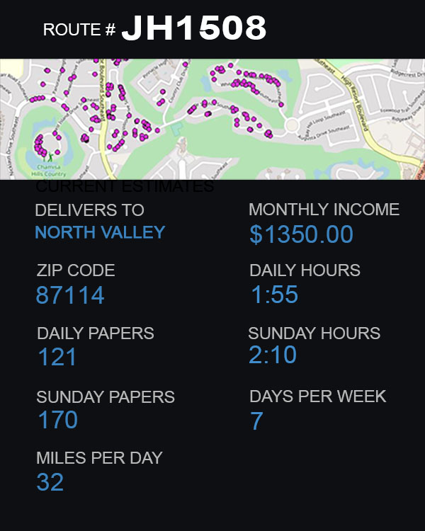 North Valley Albuquerque Journal Carrier Route Newspaper Delivery Job